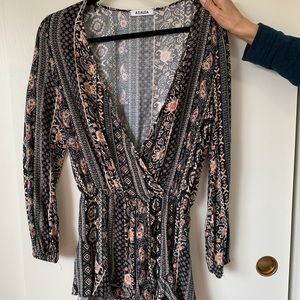 Azalea Black Patterned V-Neck Romper